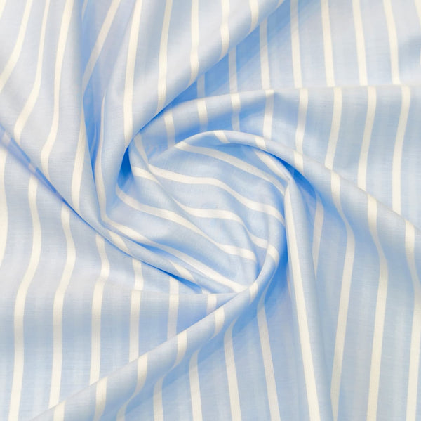 Solino 100% Cotton Horizontal Stripes Shirting Fabric (Sky Blue)
