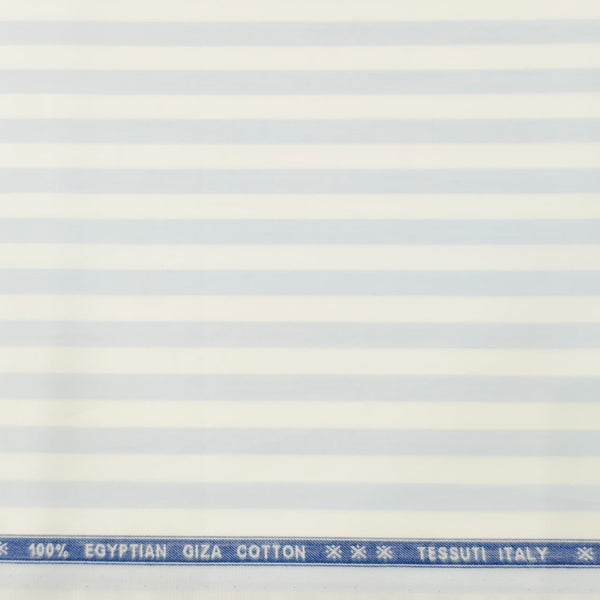 Tessuti Italy Egyptian Giza Cotton 70's Candy Striped Shirting and Kurta Fabric (White and Sky Blue)