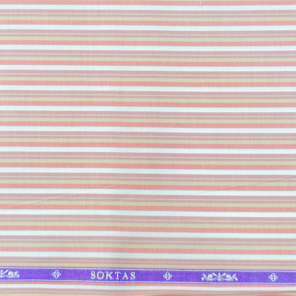 Soktas Giza Cotton Striped Shirting Fabric (Pink, Olive and Onion)