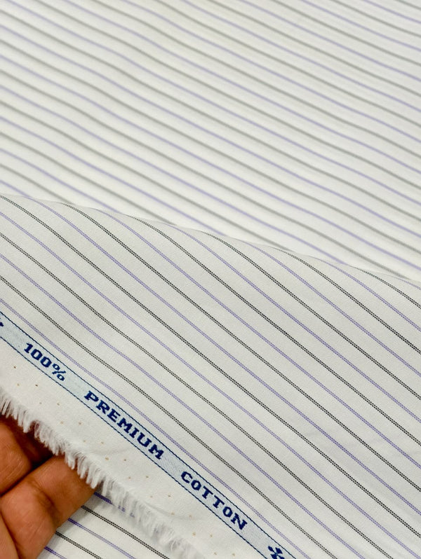 Arvind 100% Cotton Striped Shirting Fabric (Black, Lavender)