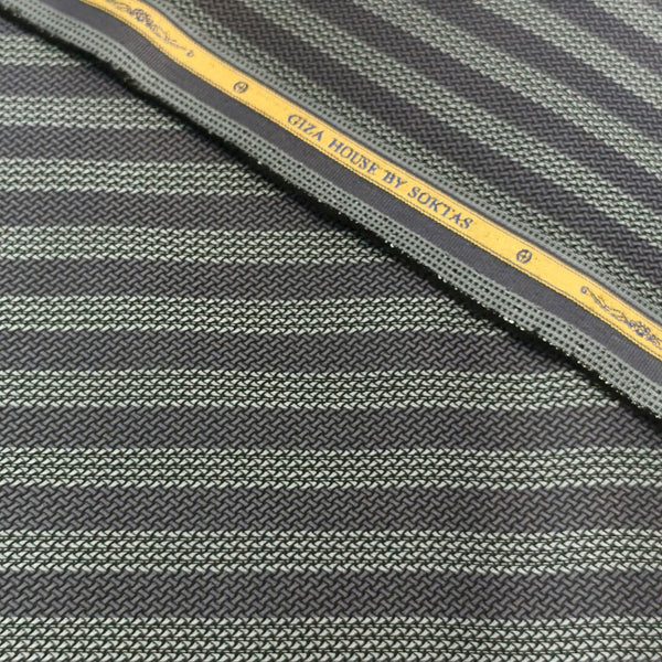 Giza House By Soktas Giza Cotton Checks Shirting Fabric (Grey and Metallic Blue)