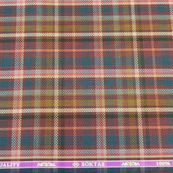 Soktas Giza Cotton Checked Shirting Fabric (Multicolor)
