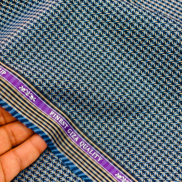 Soktas Giza Cotton Dobby Weave Shirting Fabric (Blue and Black)