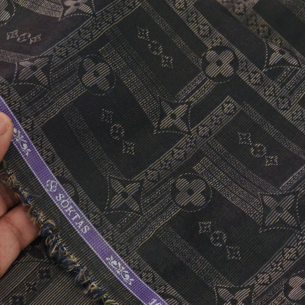 Soktas Giza Cotton Jacquard Louis Vuitton Pattern Shirting and Kurta Fabric (Black and Gold)