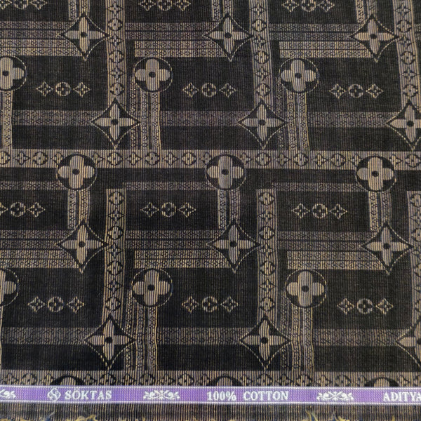 Soktas Giza Cotton Jacquard Louis Vuitton Pattern Shirting and Kurta Fabric (Black and Gold)