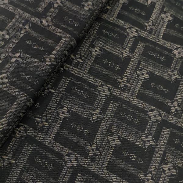 Soktas Giza Cotton Jacquard Louis Vuitton Pattern Shirting and Kurta Fabric (Black and Gold)