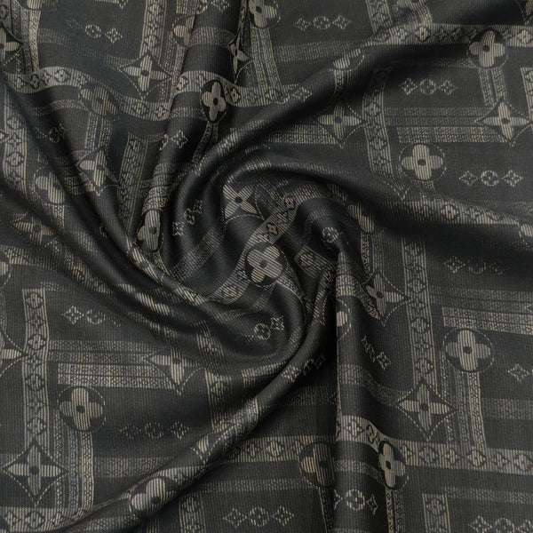 Soktas Giza Cotton Jacquard Louis Vuitton Pattern Shirting and Kurta Fabric (Black and Gold)