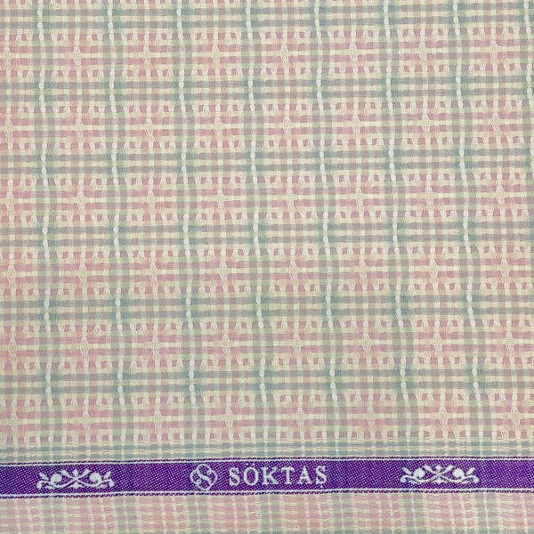 Soktas Giza Cotton Striped Shirting Fabric (Peach and Beige).