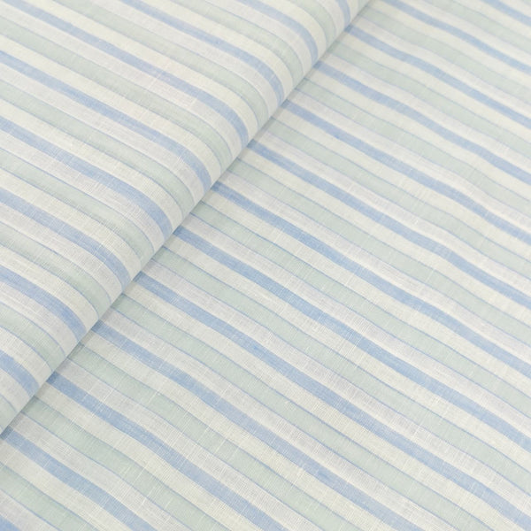 Linen Club (Aditya Birla Group) European Linen Striped Shirting and Kurta Fabric (Blue and Pista Green)