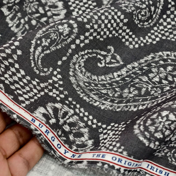 Burgoyne Irish Linen Printed Shirting and Kurta Fabric (Grey)