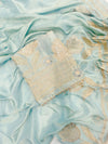 Pure Jacquard Silk with Exquisite Handwork Unstitched Suit Set( Aqua Green)