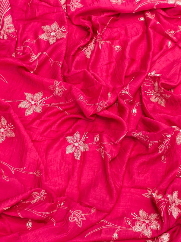 Beautifully Detailed Elegant Unstitched Cotton Suit Set in Hot Pink