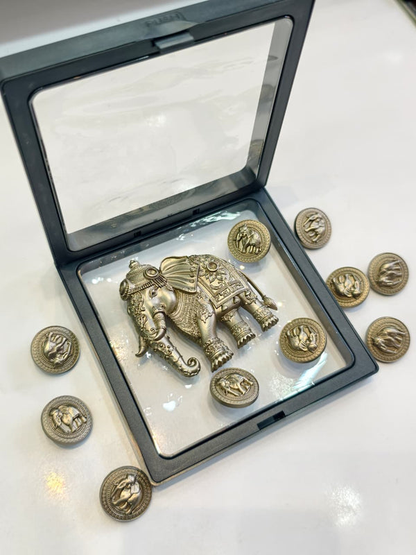 Royal Elephant Brooch with Coordinated Decorative Button Set