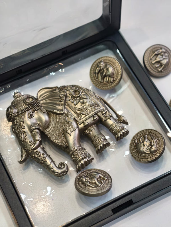 Royal Elephant Brooch with Coordinated Decorative Button Set