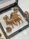 Antique Gold Camel Motif Brooch with Decorative Button Set
