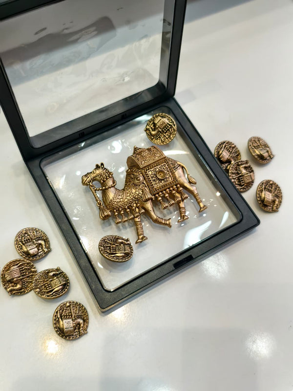Antique Gold Camel Motif Brooch with Decorative Button Set