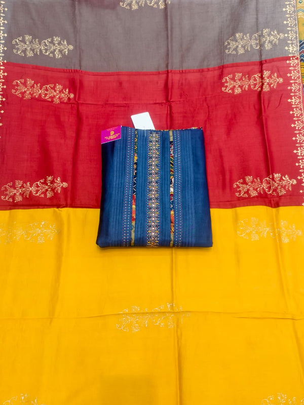 Elegant Pure Bhagalpuri Silk Unstitched Suit In Rich Navy.