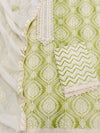 Pure Cotton Unstitched Suit Set in Lime and White