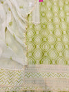 Pure Cotton Unstitched Suit Set in Lime and White