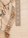 Elegant Shimmer Linen Unstitched Suit Set with Pure Silk Bottom with Printed Linen Dupatta(Ivory).)