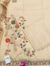 Elegant Shimmer Linen Unstitched Suit Set with Pure Silk Bottom with Printed Linen Dupatta(Ivory).)