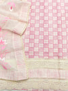 Pretty in Pink Pure Cotton Unstitched Suit Set with Pure Cotton Bottom and Brush Print Cotton Dupatta