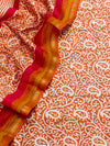 Rich Shades of Rust Orange Pure Maheshwari Silk Unstitched Suit Set