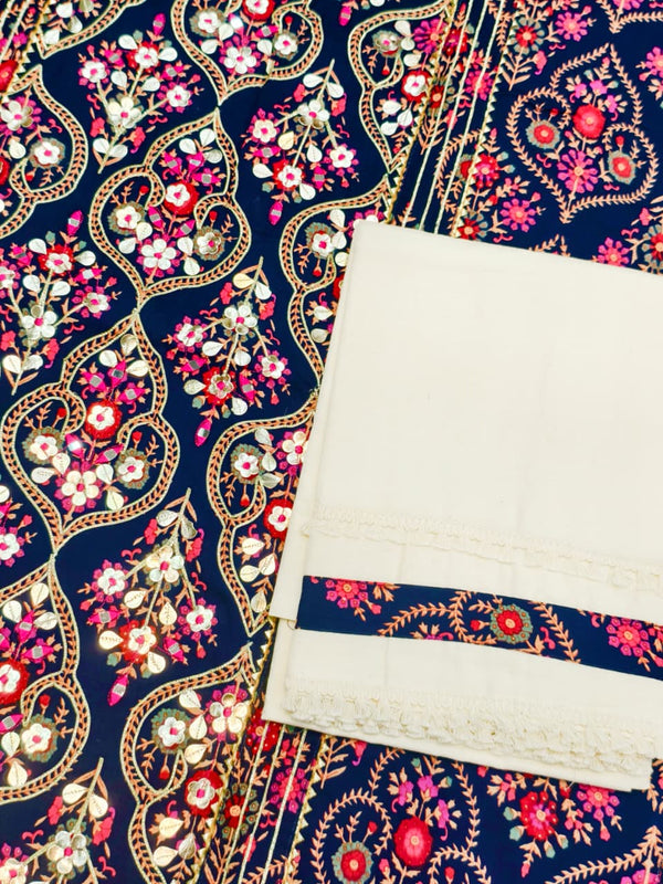 Pure Cotton Unstitched Suit Set In a Rich Navy Blue Hue
