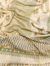 Pure Mul Chanderi Unstitched Suit Set in Sage Green