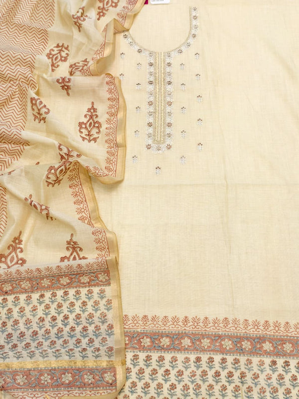 Mul Chanderi Unstitched Suit Set in Rose Pink