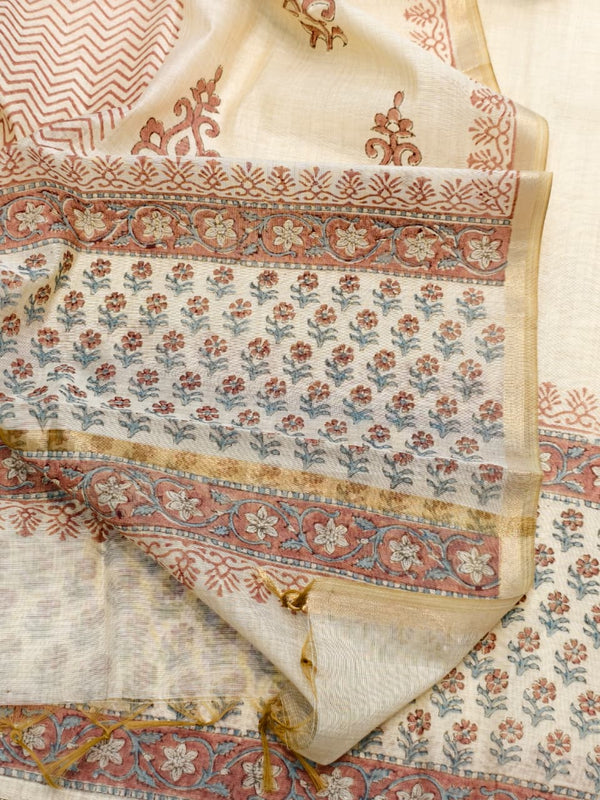 Mul Chanderi Unstitched Suit Set in Rose Pink