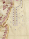 Pure Mul Chanderi Unstitched Suit Set In Wine Berry