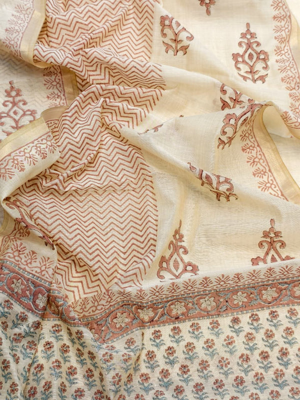 Mul Chanderi Unstitched Suit Set in Rose Pink