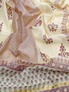 Pure Mul Chanderi Unstitched Suit Set In Wine Berry